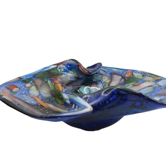 Murano Italian Art Glass Bowl Blue Millefiori Confetti Venetian Mid Century Mod - Picture 10 of 10